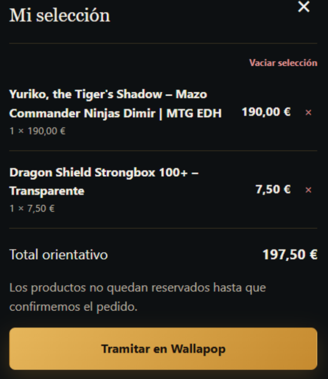 Selección de productos de Commander & Dragons con el botón Tramitar en Wallapop