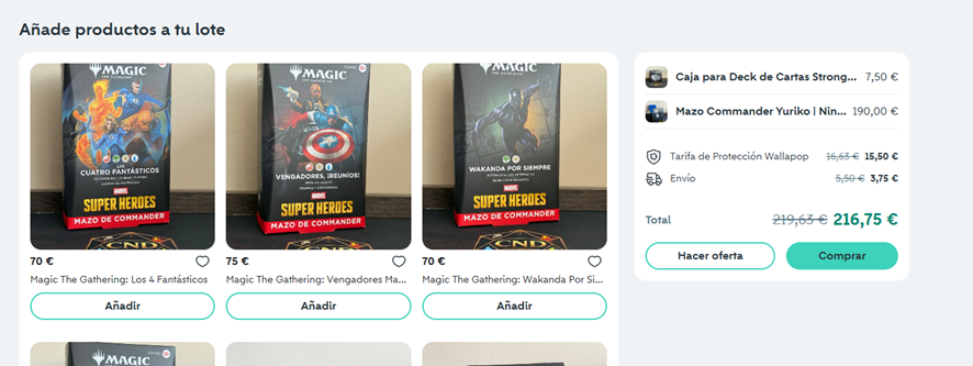 Pantalla de Wallapop para seleccionar varios productos y crear un lote